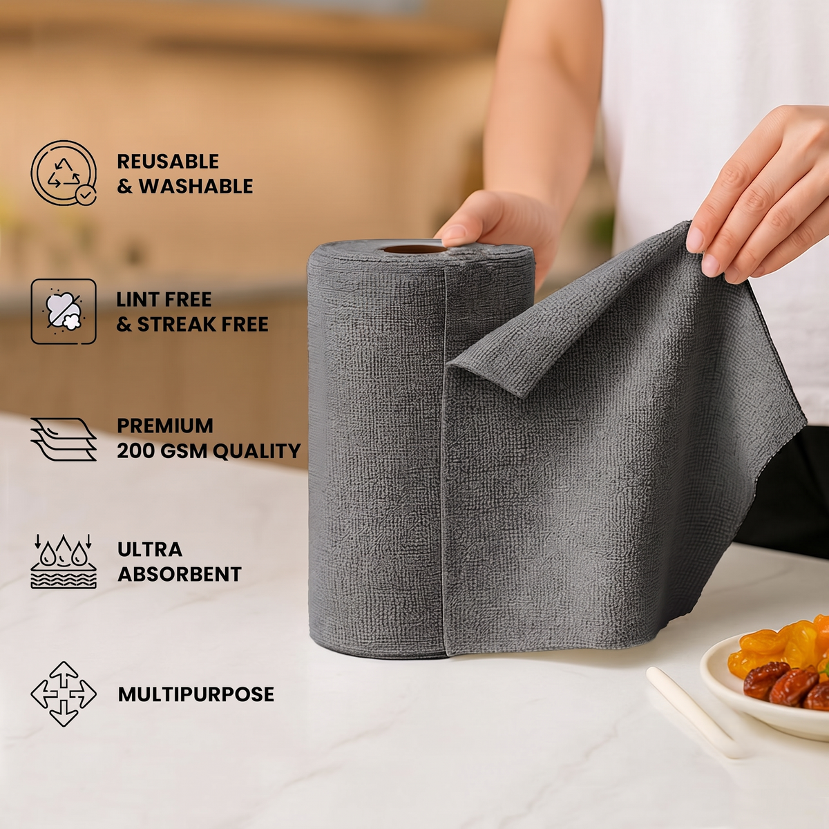 Microfiber Cleaning Roll- 50 Pcs- 25x25 CM- 10000 Times Washable